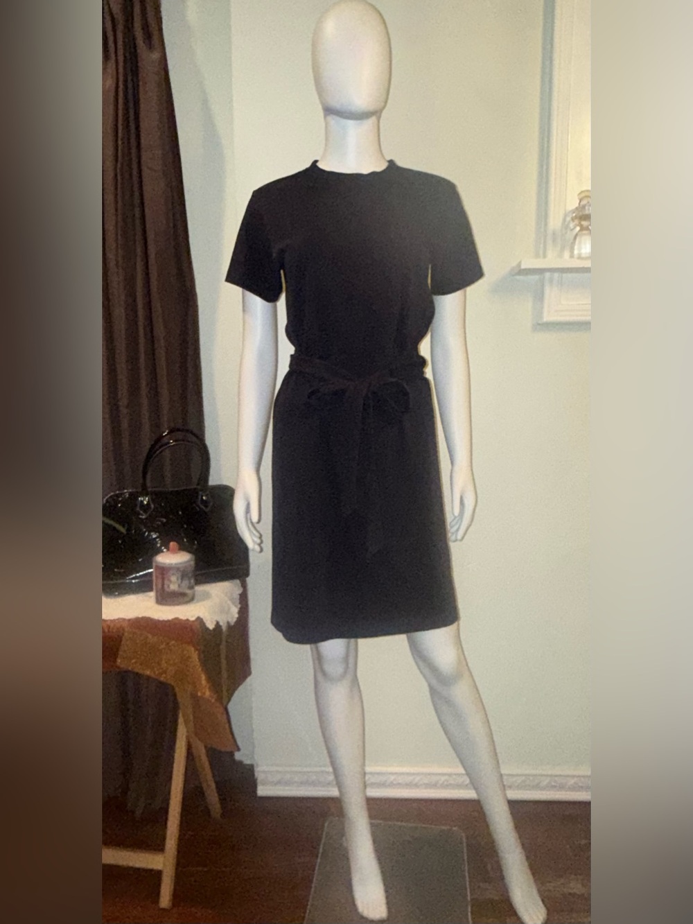 Vince Navy Blue Short-Sleeve Tie-Waist Mini Dress